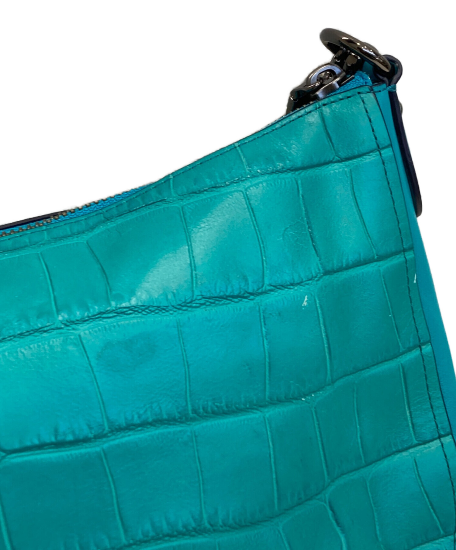 COACH ライトブルー クロコダイル風 バッグ 中古・古着通販】COACH (コーチ) クロコ型押し2WAYバッグ スカイブルー