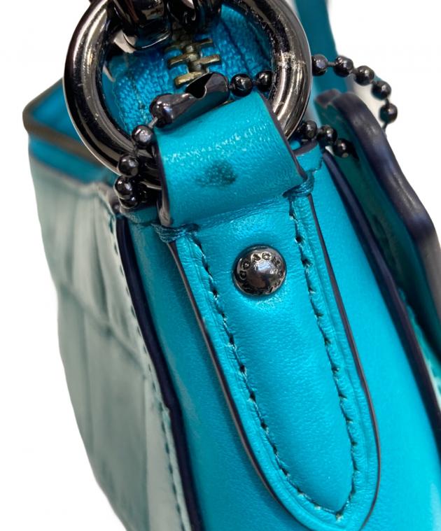 中古・古着通販】COACH (コーチ) クロコ型押し2WAYバッグ スカイブルー