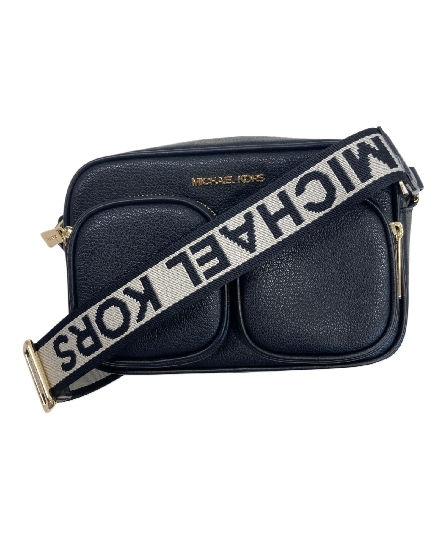 マイケルコースMICHAEL KORSかもフラ柄ボディバッグ　中古　ブラック マイケルコースMICHAEL KORSかもフラ柄ボディバッグ 中古