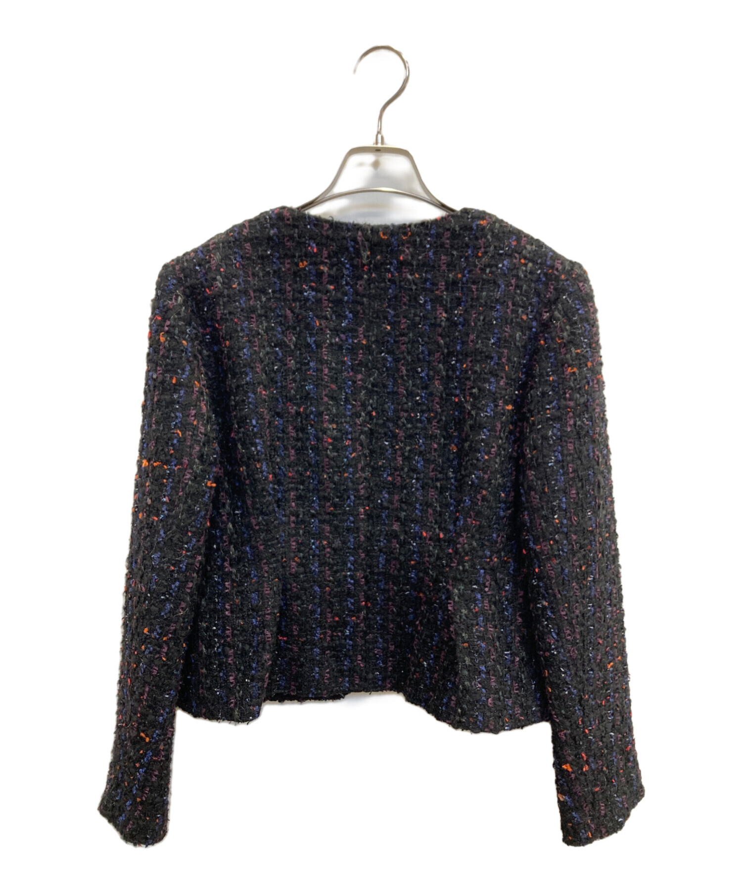 【美品】ヨーコチャン　ノーカラー　ツイード　ジャケット　ネイビー　38 美品】ヨーコチャン ノーカラー ツイード ジャケット ネイビー 38