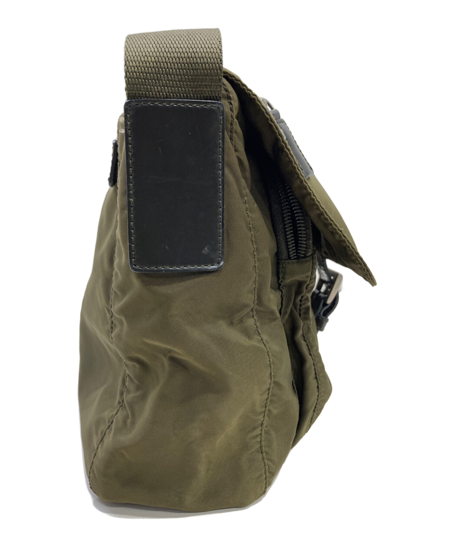 【在庫一掃SALE】プラダ ナイロン×レザーショルダーバッグ　カーキ×ブラウン 中古・古着通販】PRADA (プラダ) ナイロンショルダーバッグ