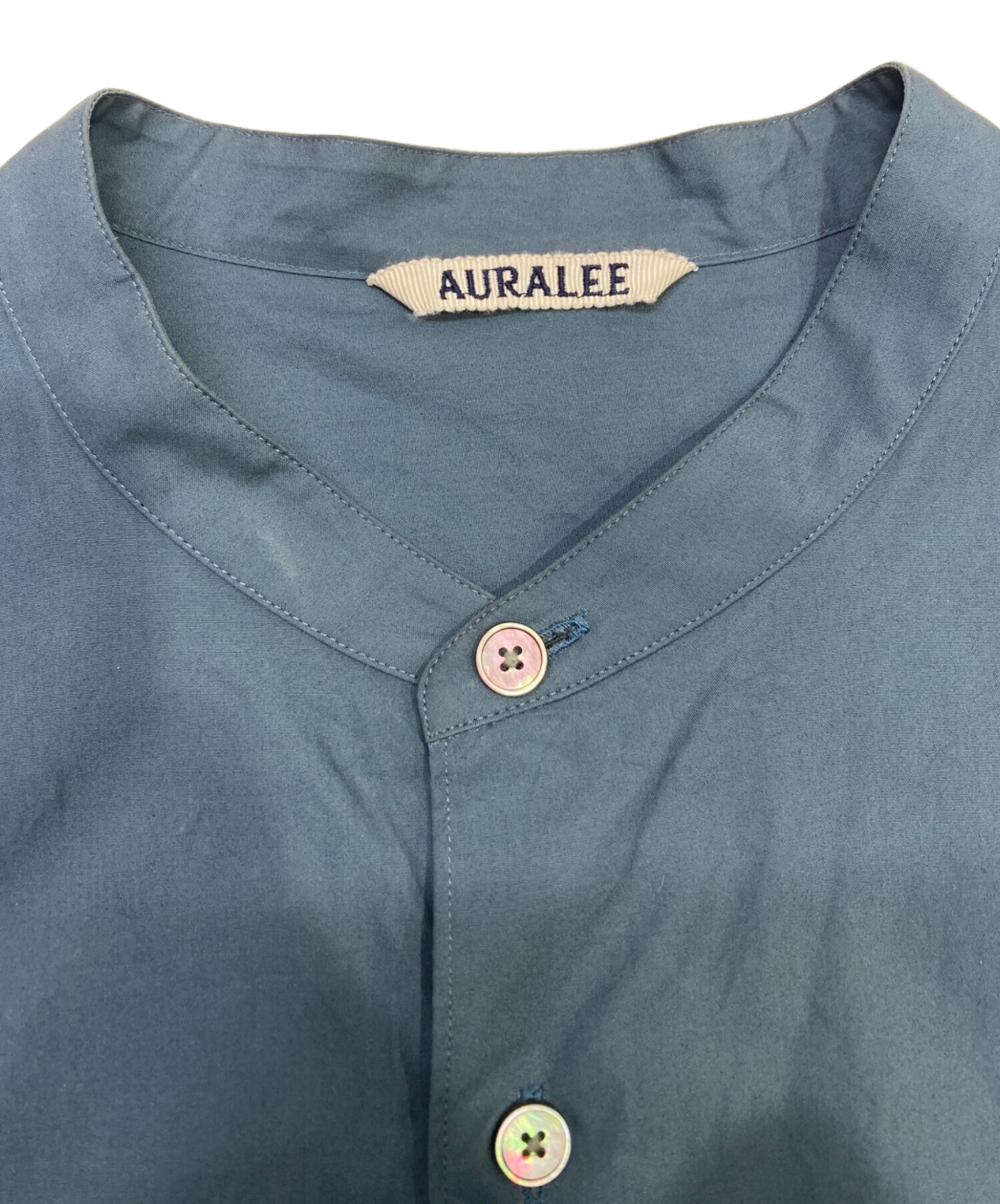 AURALEE シャツ ブラウス ノーカラー スタンドカラー 中古・古着通販】AURALEE (オーラリー) ノーカラーシャツ グリーン