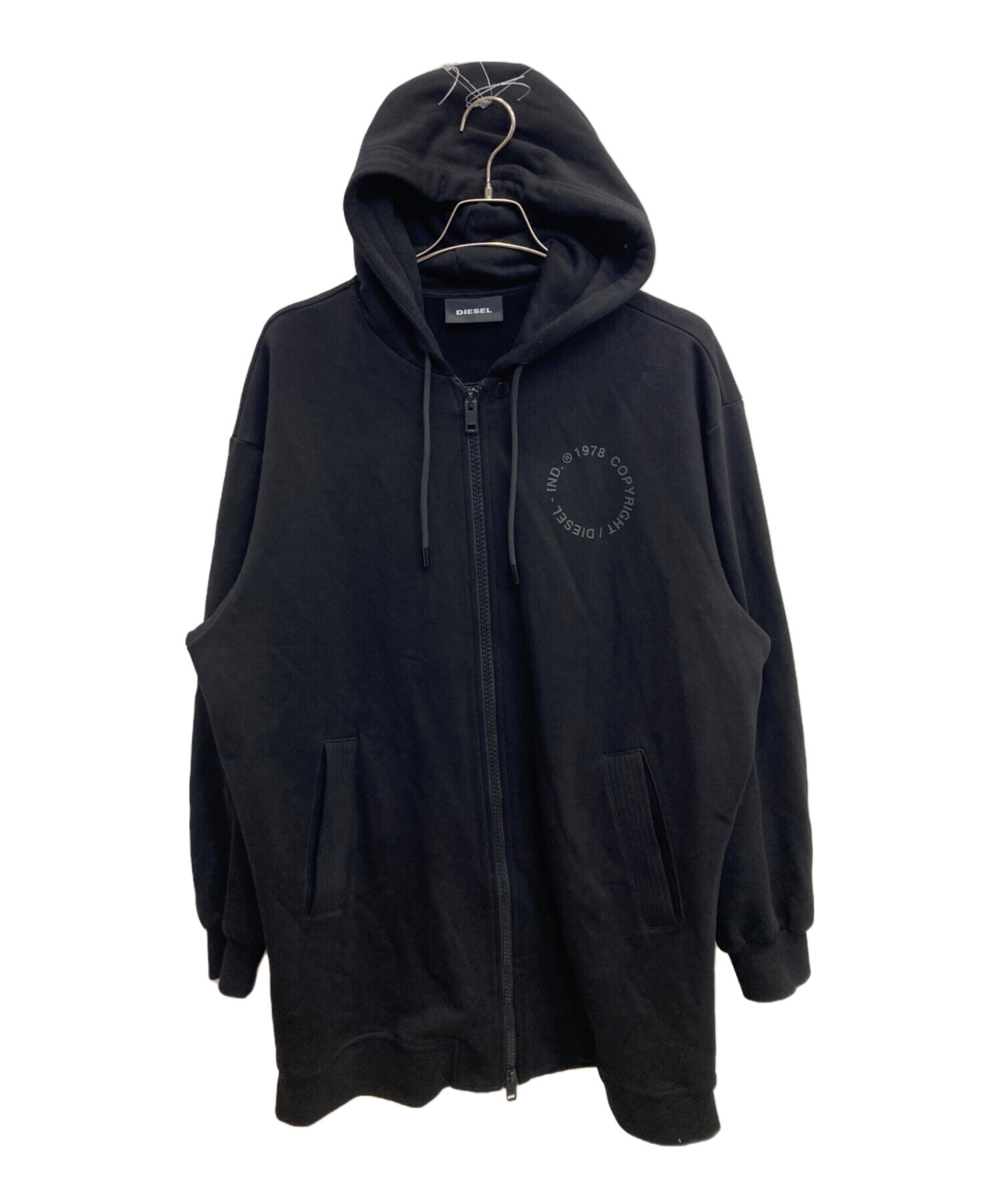 DIESEL ダメージ加工 ブラックパーカー DIESEL ディーゼル ジップアップパーカー ダメージ加工 S-STAPP FELPA