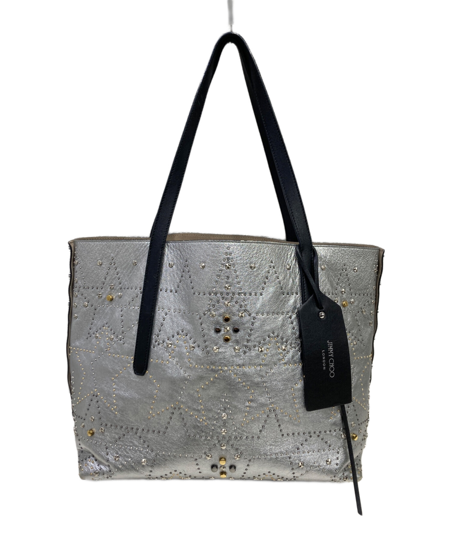 【希少】ジミーチュウ ツイストイーストウエスト トートバッグ スタッズ シルバー JIMMY CHOO シルバー トートバッグ 希少】ジミーチュウ ツイスト