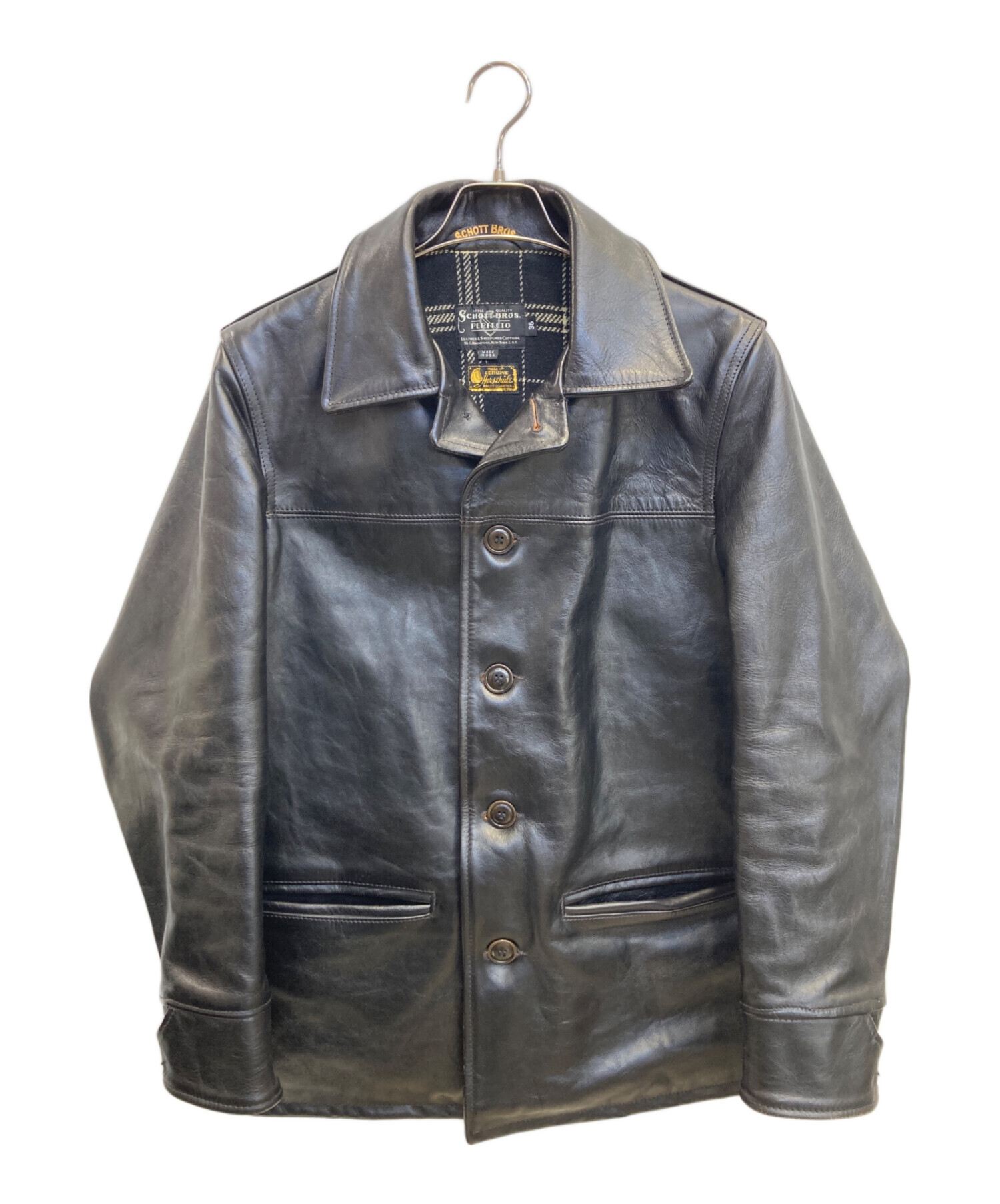 中古・古着通販】SCHOTT BROS. (ショット) レザーカーコート ブラック