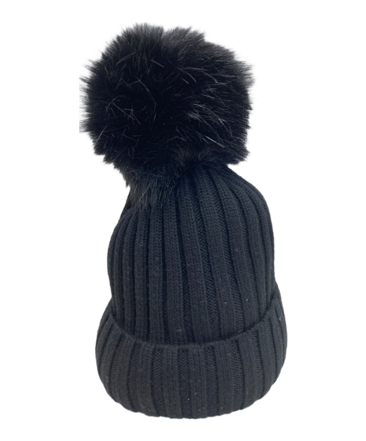 EM1253 モンクレール ポンポンファーニット帽ブラックSサイズ 中古・古着通販】MONCLER (モンクレール) ポンポン付きワッペンニット