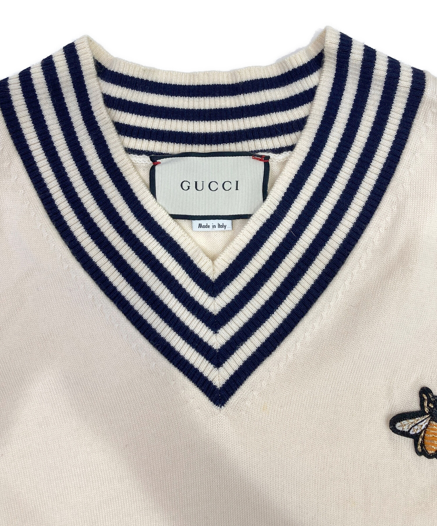 中古・古着通販】GUCCI (グッチ) BEE刺繍 Vネックニット アイボリー