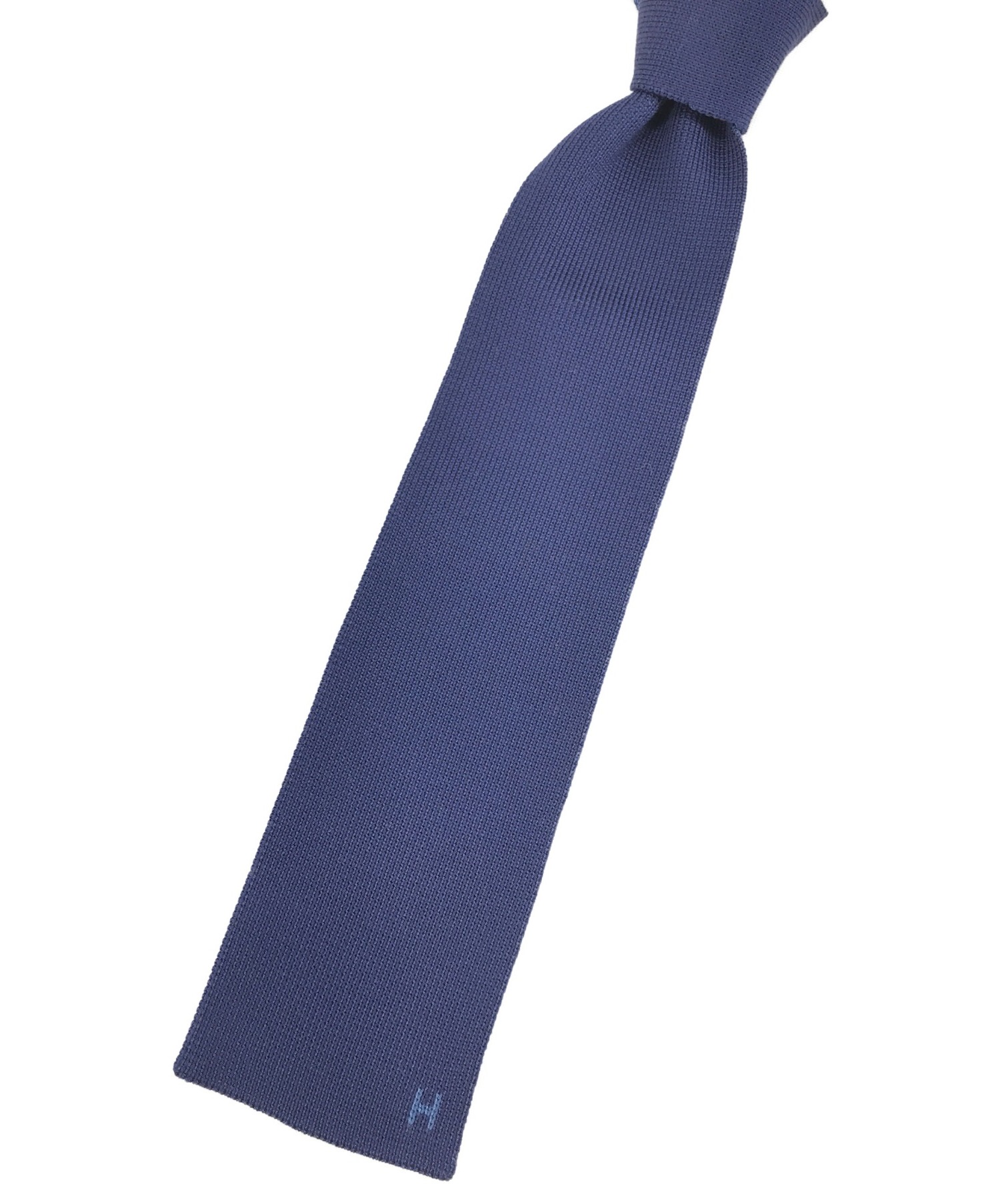 未使用　エルメス　ニット　ネクタイ　ブルー 中古・古着通販】HERMES (エルメス) リバーシブルニットタイ ネイビー
