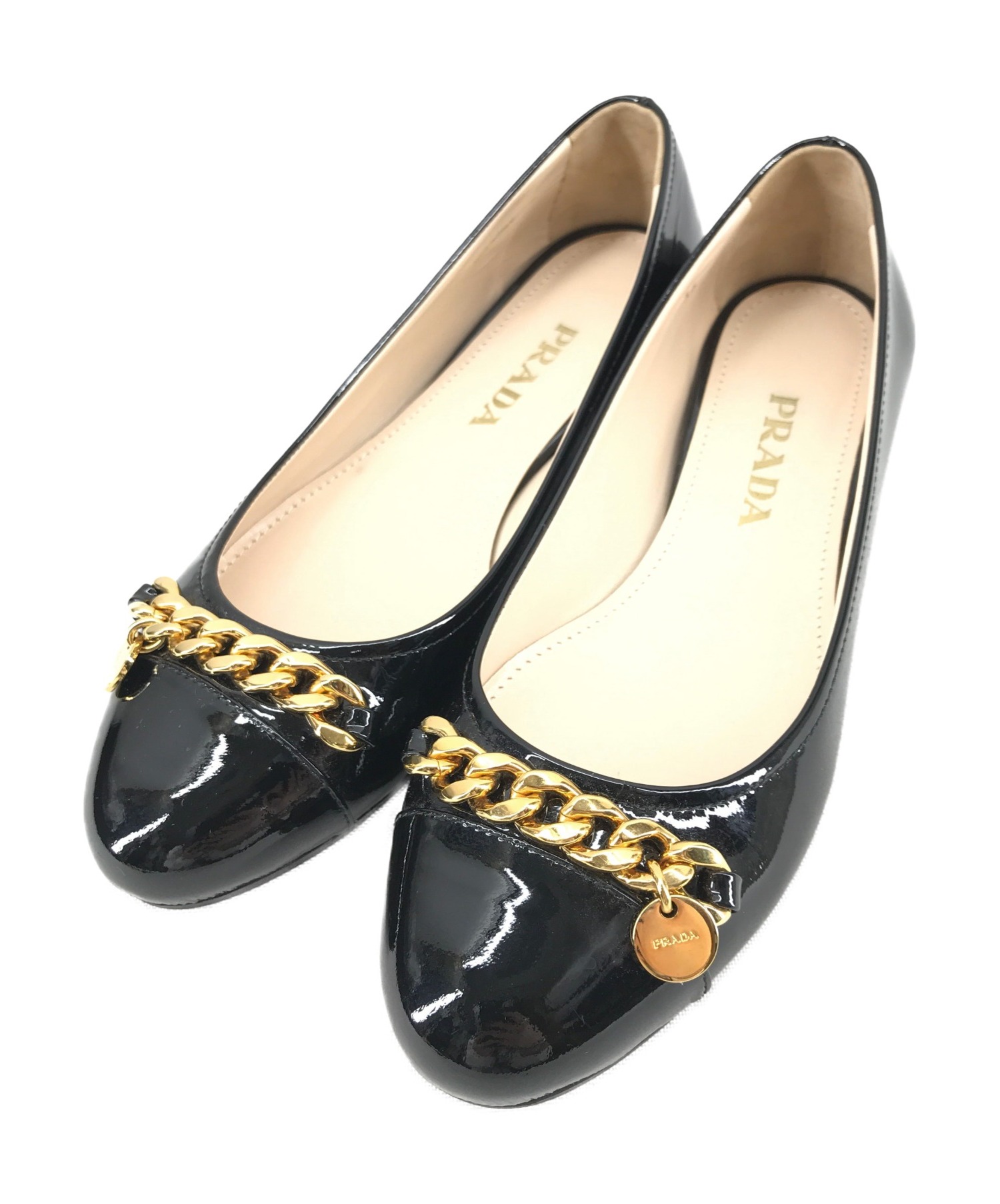 中古・古着通販】PRADA (プラダ) チェーンモチーフパンプス ブラック