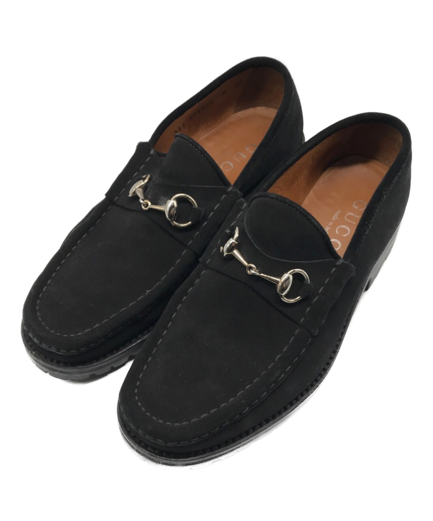 GUCCI グッチ スウェード ホースビット ローファー ブラック 中古・古着通販】GUCCI (グッチ) スウェードホースビットローファー