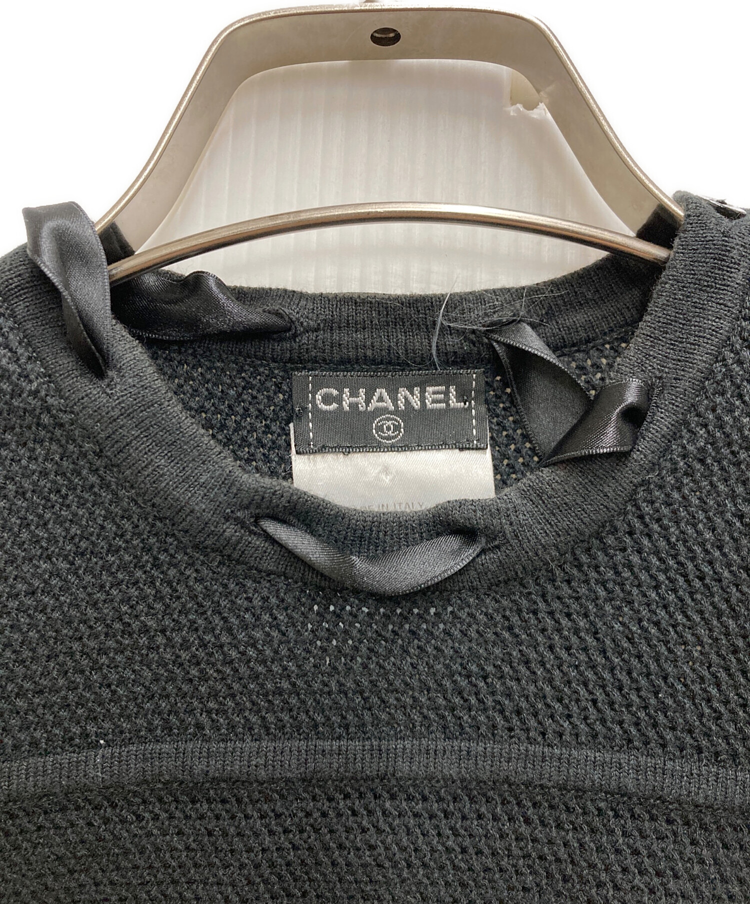 中古・古着通販】CHANEL (シャネル) コットンニットベスト ブラック  