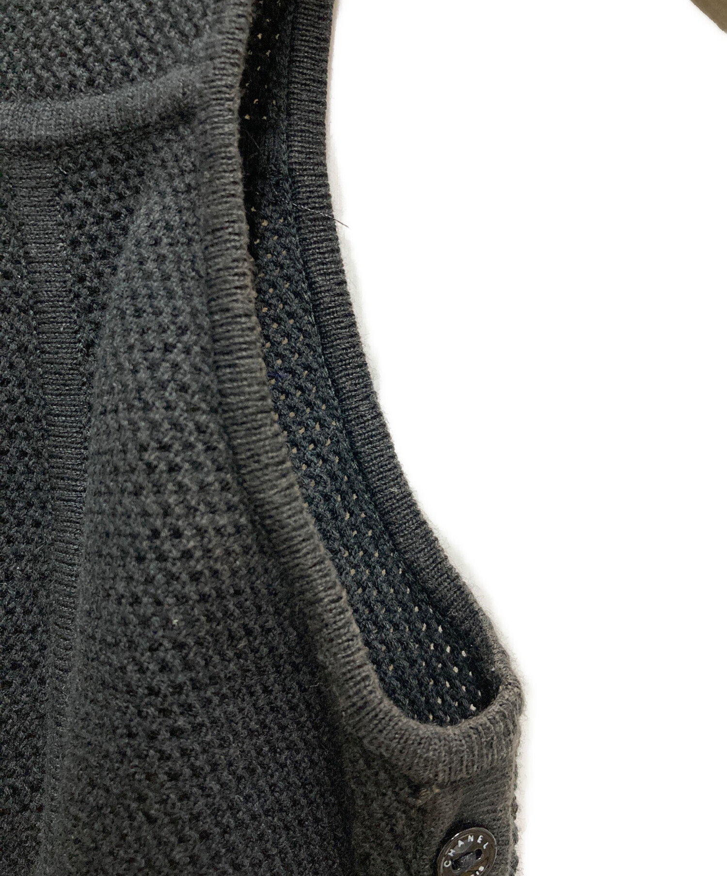 中古・古着通販】CHANEL (シャネル) コットンニットベスト ブラック  