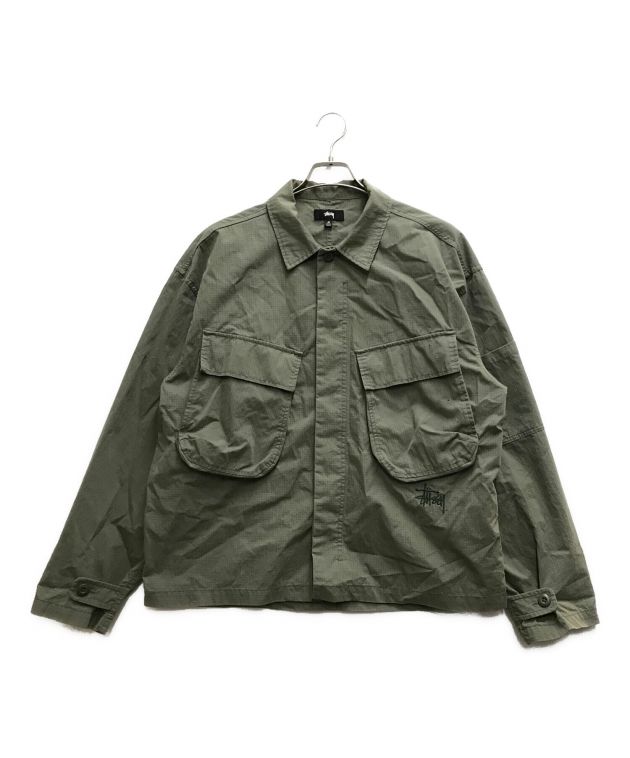 Stussy グリーン ミリタリージャケット M 中古・古着通販】stussy (ステューシー) MILITARY OVERSHIRT グリーン