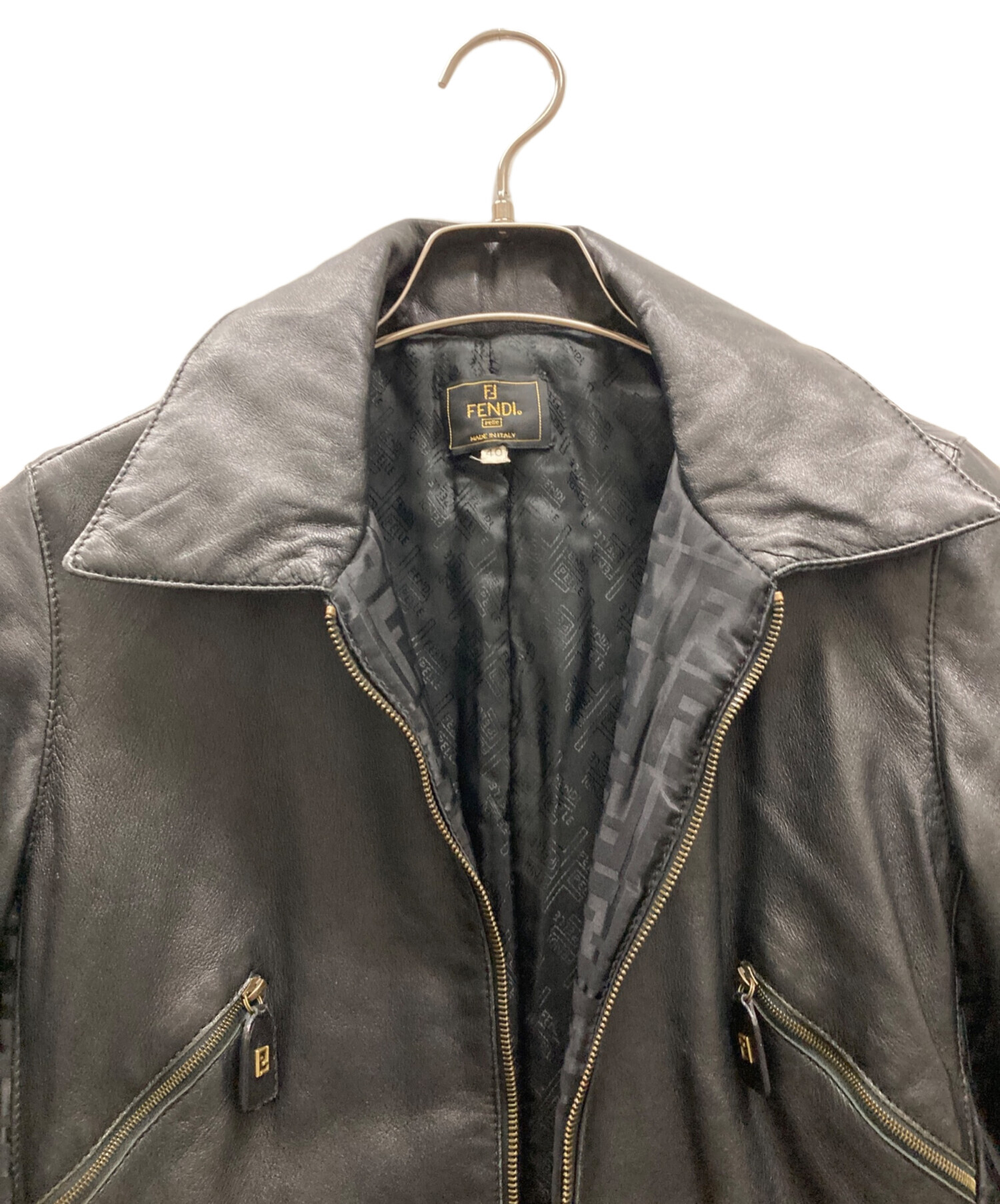 FENDI フェンディ ヴィンテージ レザー ジャケット 40サイズ 中古・古着通販】FENDI (フェンディ) レザーパテッドジャケット