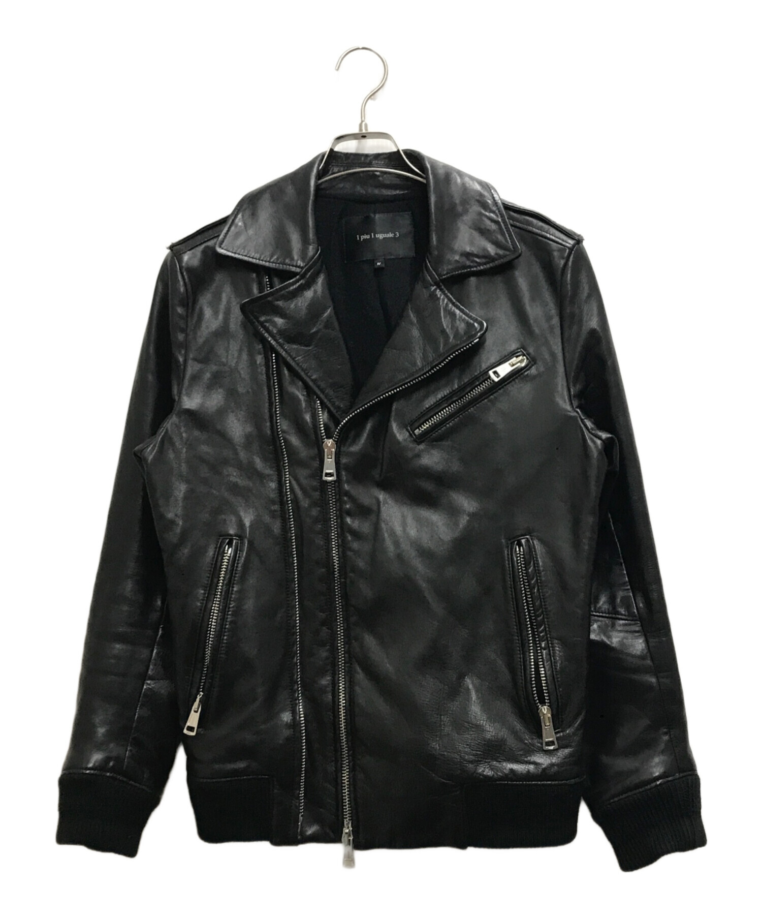 1PIU1UGUALE3 ブラック レザーライダースジャケット IV