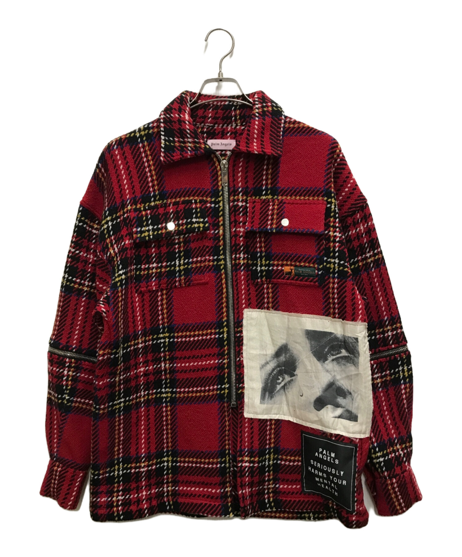 Palm Angels / CHECK ZIPPED OVERSHIRT/ジャケット/52/RED/チェック/PMGA052F19656023 中古・古着通販】Palm Angels (パーム エンジェルス) CHECK ZIPPED