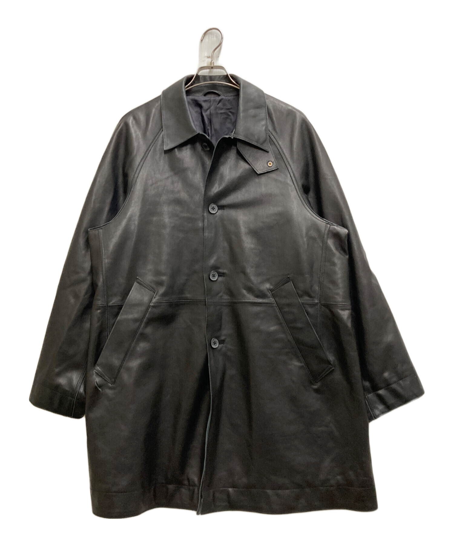 中古・古着通販】YOKE (ヨーク) LEATHER CUT-OFF HALF COAT ブラック