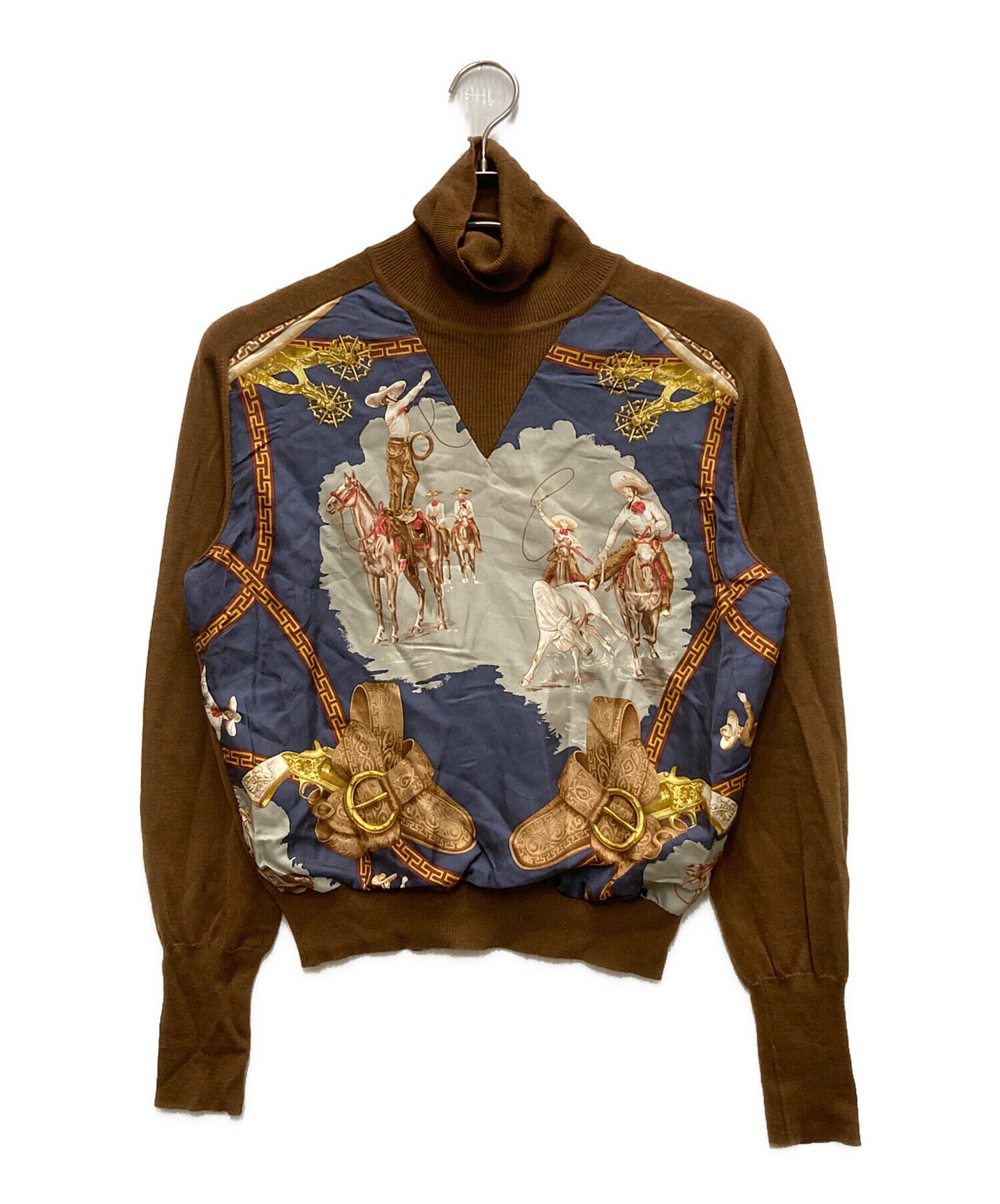 中古・古着通販】HERMES (エルメス) 90's スカーフ切替ニット ブラウン