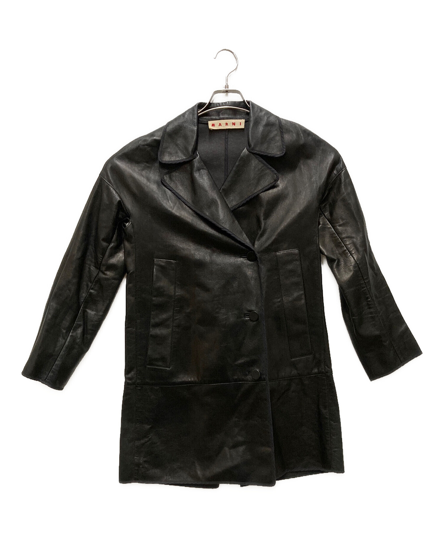 中古・古着通販】MARNI (マルニ) レザーPコート ブラック サイズ:38