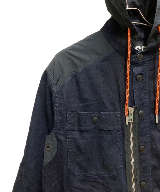 【極美品】ディーゼル　ナイロンジャケット　フード　短丈　ネイビー　Ｌ 中古・古着通販】DIESEL (ディーゼル) ナイロンコンビデニム