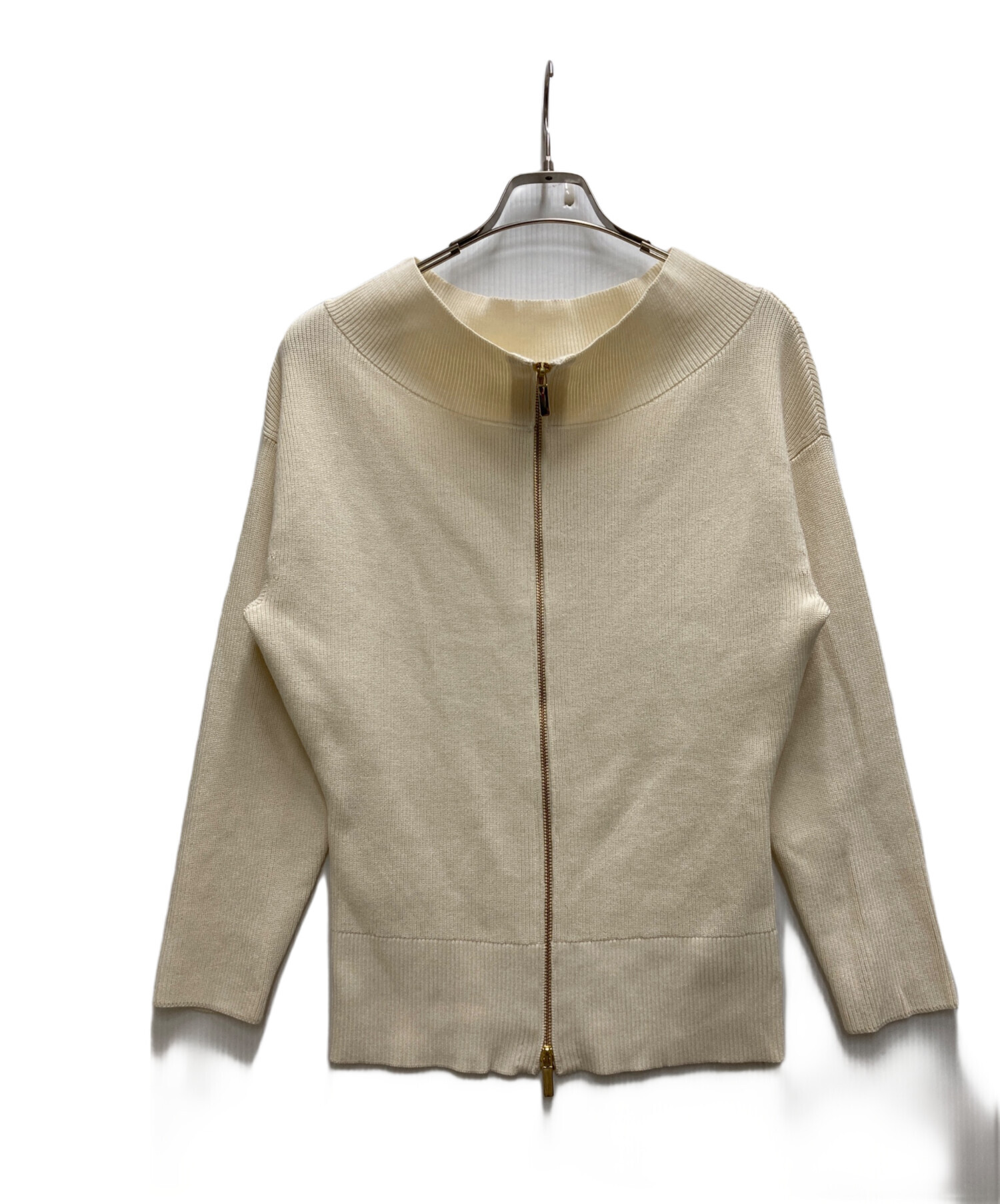 良品 25SS NOBLE ノーブル フロントジップボートネックニット ナチュラル レディース 古着 中古 USED Noble - 良品 25SS NOBLE ノーブル フロントジップボートネックニット