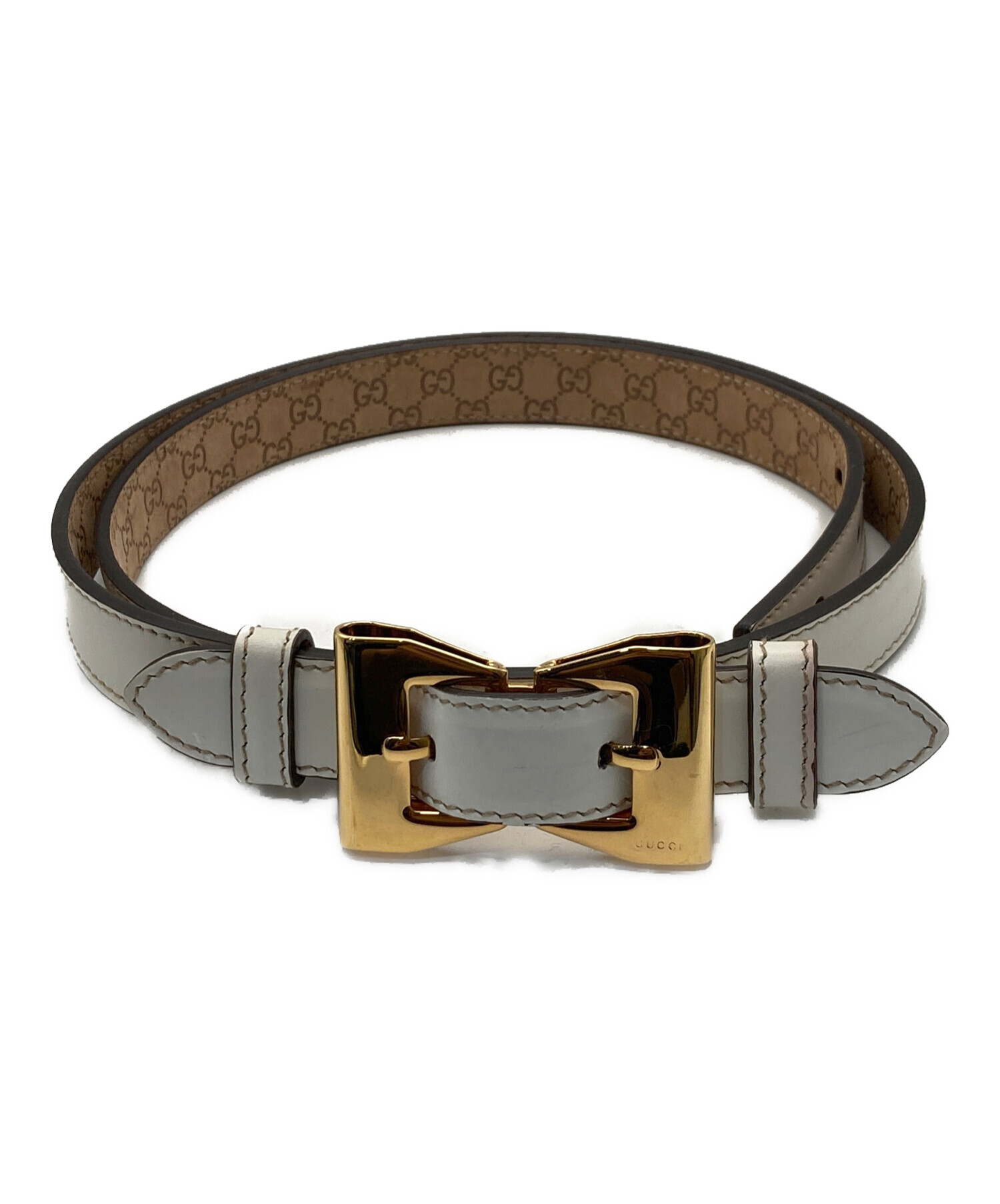 中古・古着通販】GUCCI (グッチ) リボンバックルレザーベルト ホワイト 