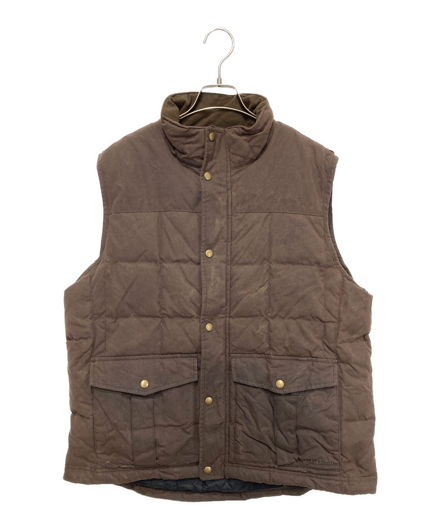 00's エルエルビーン グースダウン オイルドベスト ドローコード カーキ L．L．Bean(エルエルビーン) オイルドキルティングダウンベスト