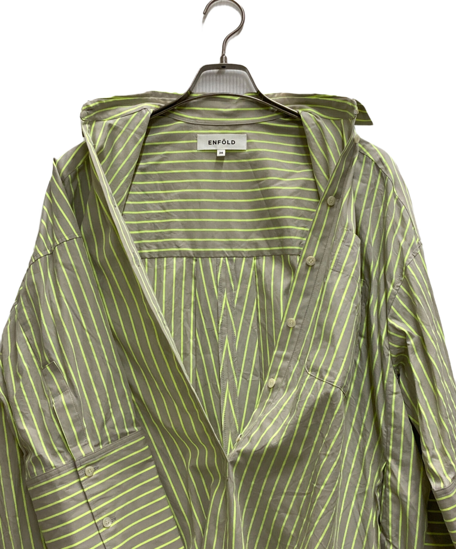 中古・古着通販】ENFOLD (エンフォルド) Neon Stripeシャツロンパース 