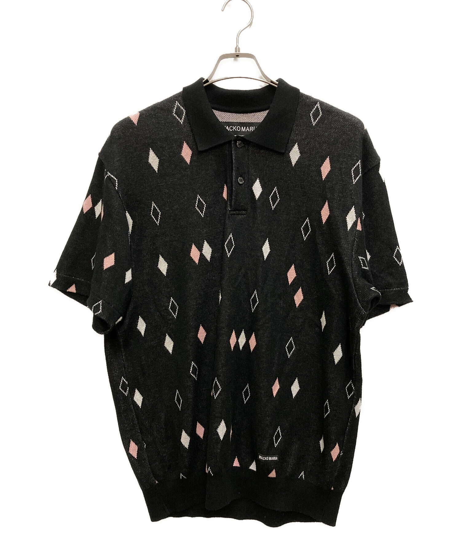 XL WACKO MARIA ダイヤモンドニットポロシャツ ブラック 中古・古着通販】WACKO MARIA (ワコマリア) DIAMOND JACQUARD KNIT