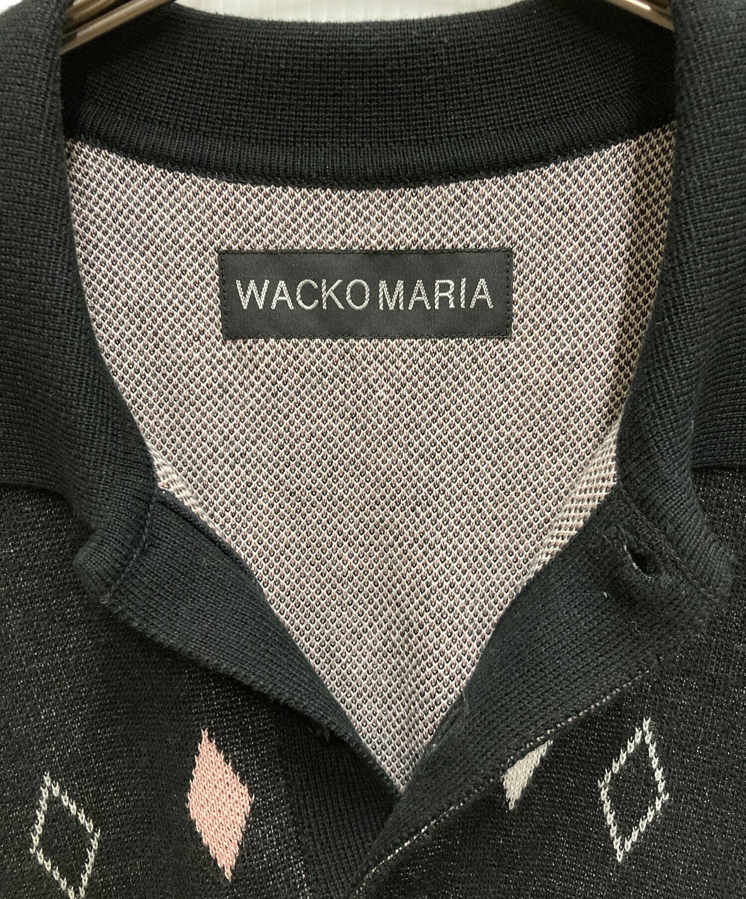 XL WACKO MARIA ダイヤモンドニットポロシャツ ブラック 中古・古着通販】WACKO MARIA (ワコマリア) DIAMOND JACQUARD KNIT