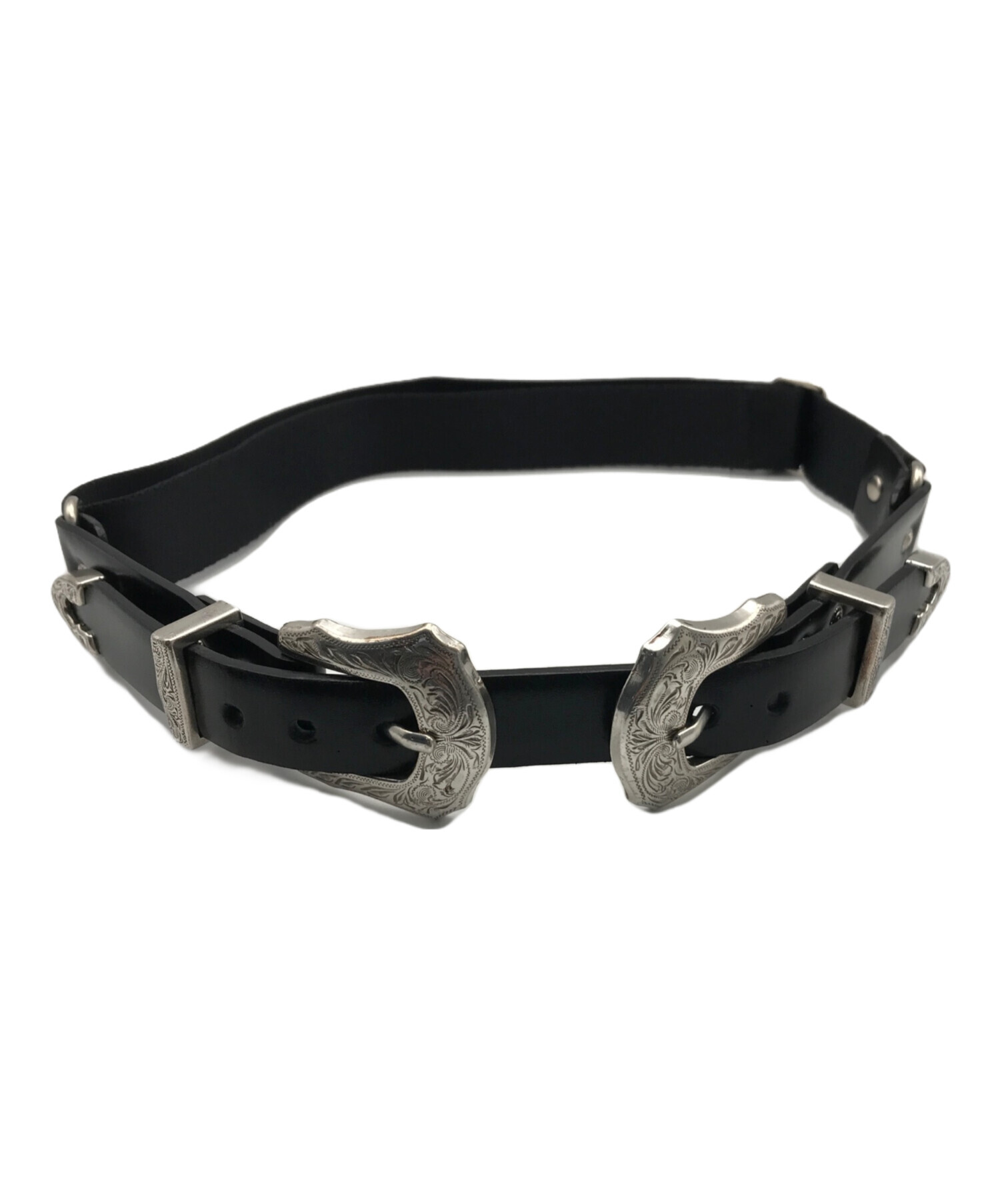 未使用 TOGA PULLA 黒 ダブルバックルレザーベルト TOGA PULLA(トーガプラ) / double buckle belt/ベルト/フェイクレザー