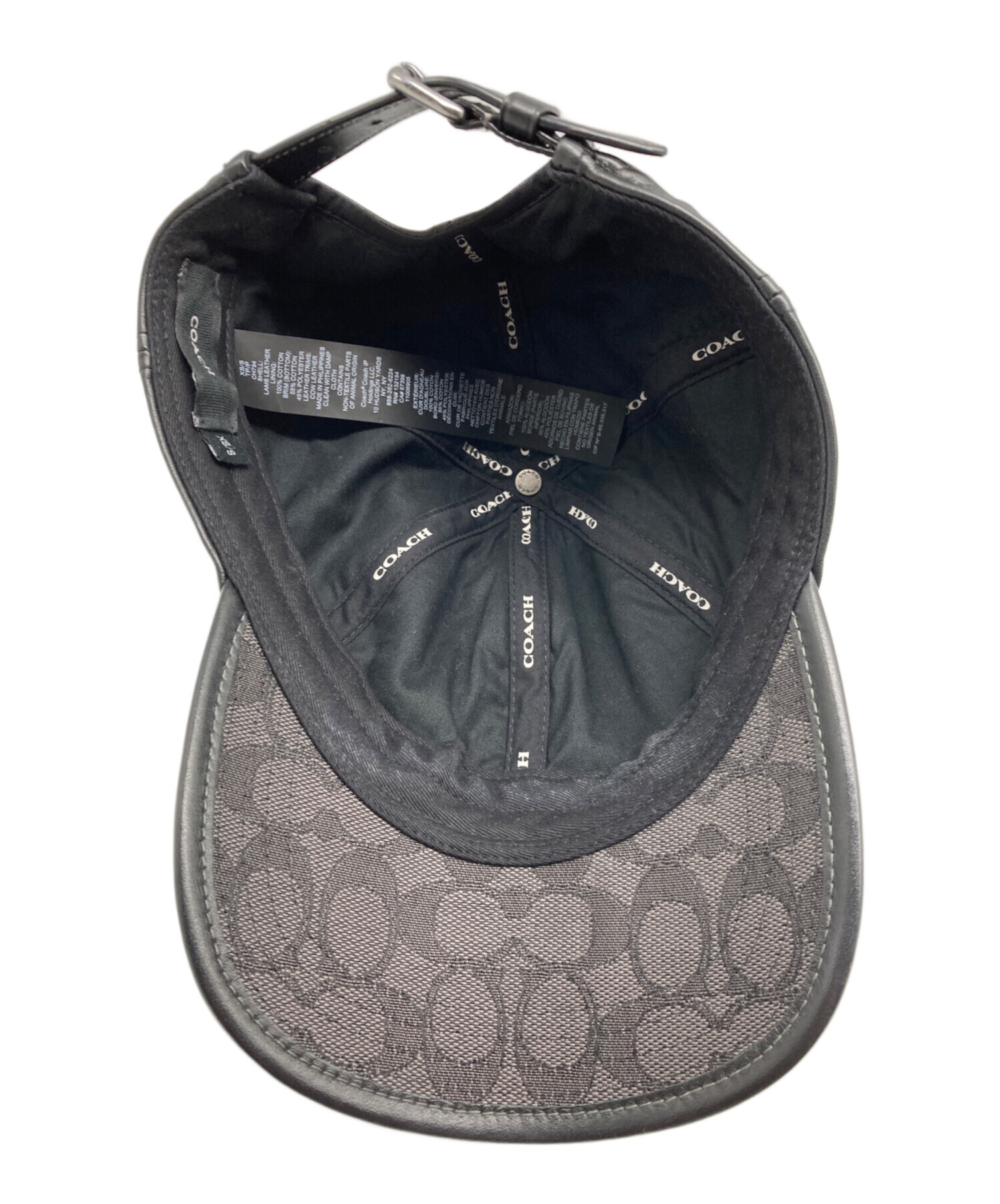 COACH ベースボールキャップ ブラック・グレー 中古・古着通販】COACH (コーチ) レザーベースボールキャップ ブラック