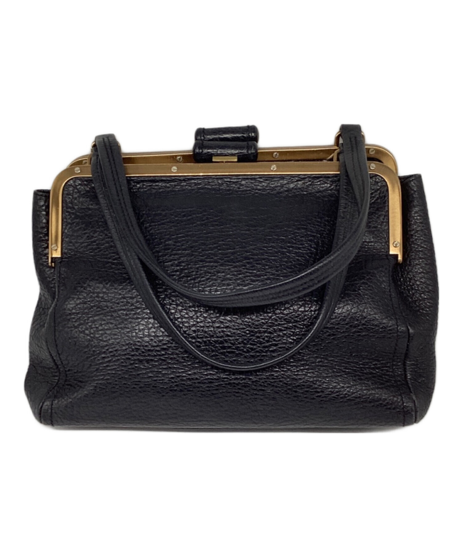 プラダ　PRADA がま口　ハンドバッグ　トートバッグ　レザー 中古・古着通販】PRADA (プラダ) がま口レザートートバッグ ブラック