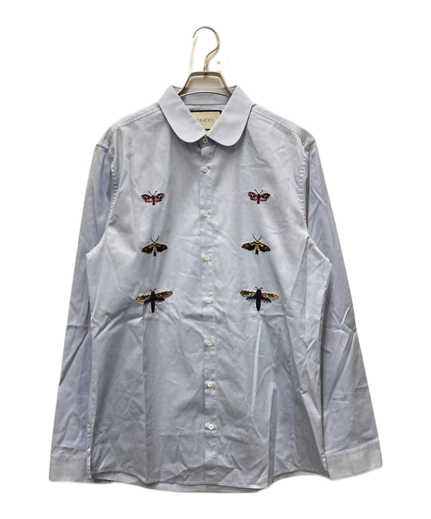 中古・古着通販】GUCCI (グッチ) バタフライ刺繍シャツ スカイブルー