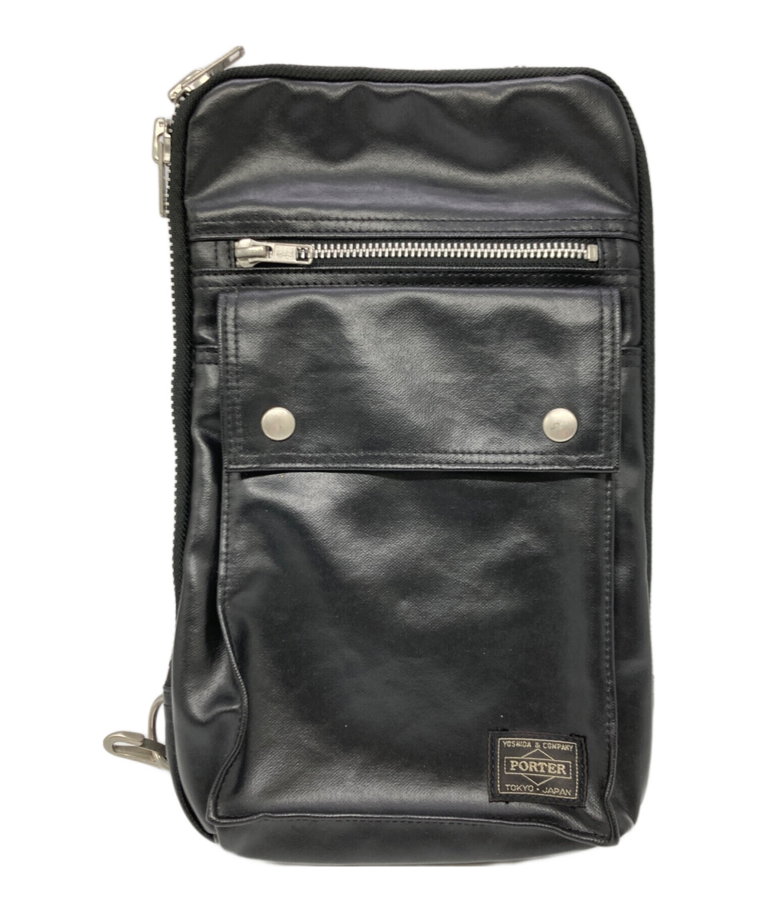 【未使用品】ポーター PORTER ボディバッグ レザー フリースタイル 黒 中古・古着通販】PORTER (ポーター) FREE STYLEボディバッグ ブラック