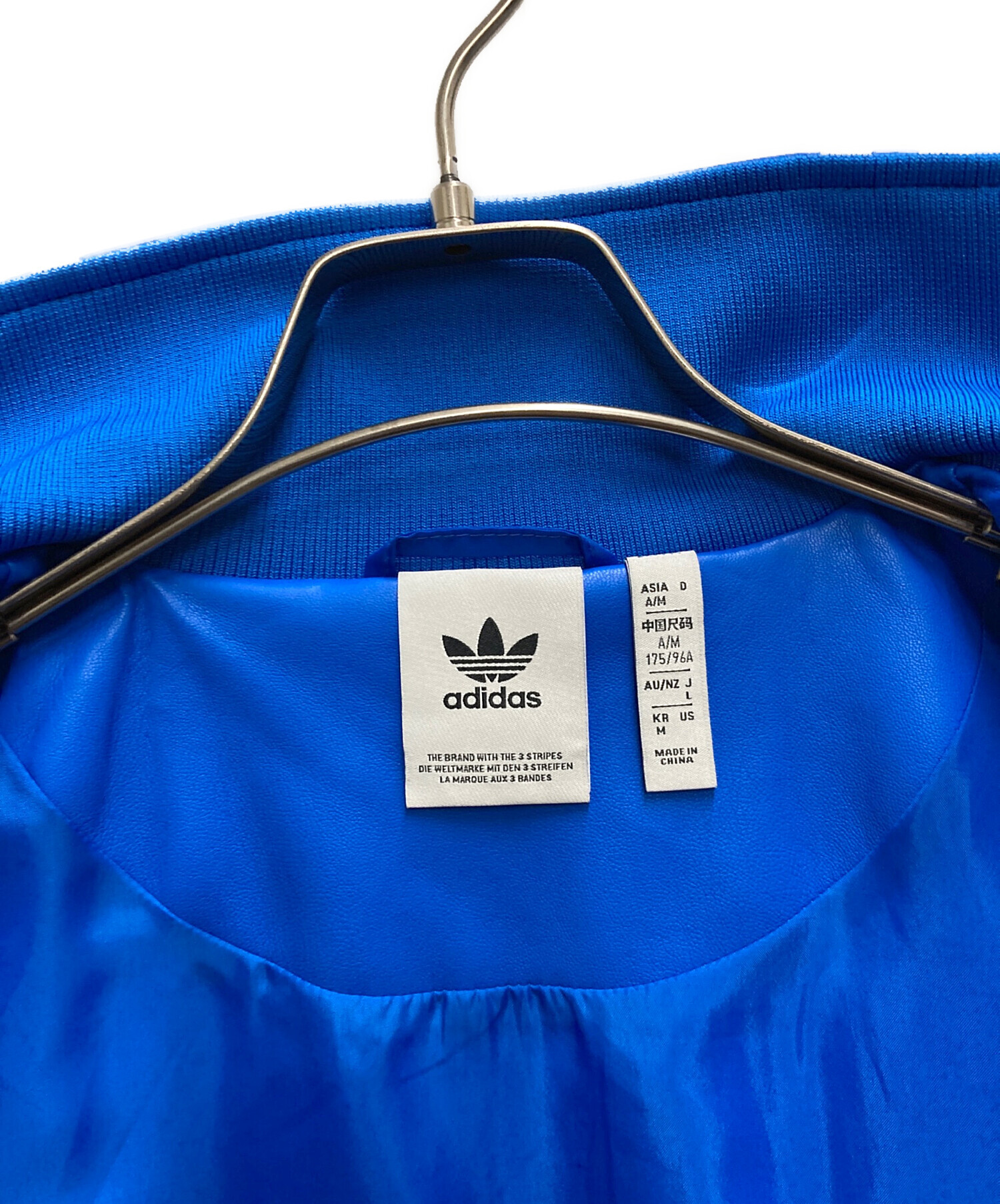 アディダス　ファレル　レザートラックジャケット ブルー 中古・古着通販】adidas (アディダス) フェイクレザー アディカラー