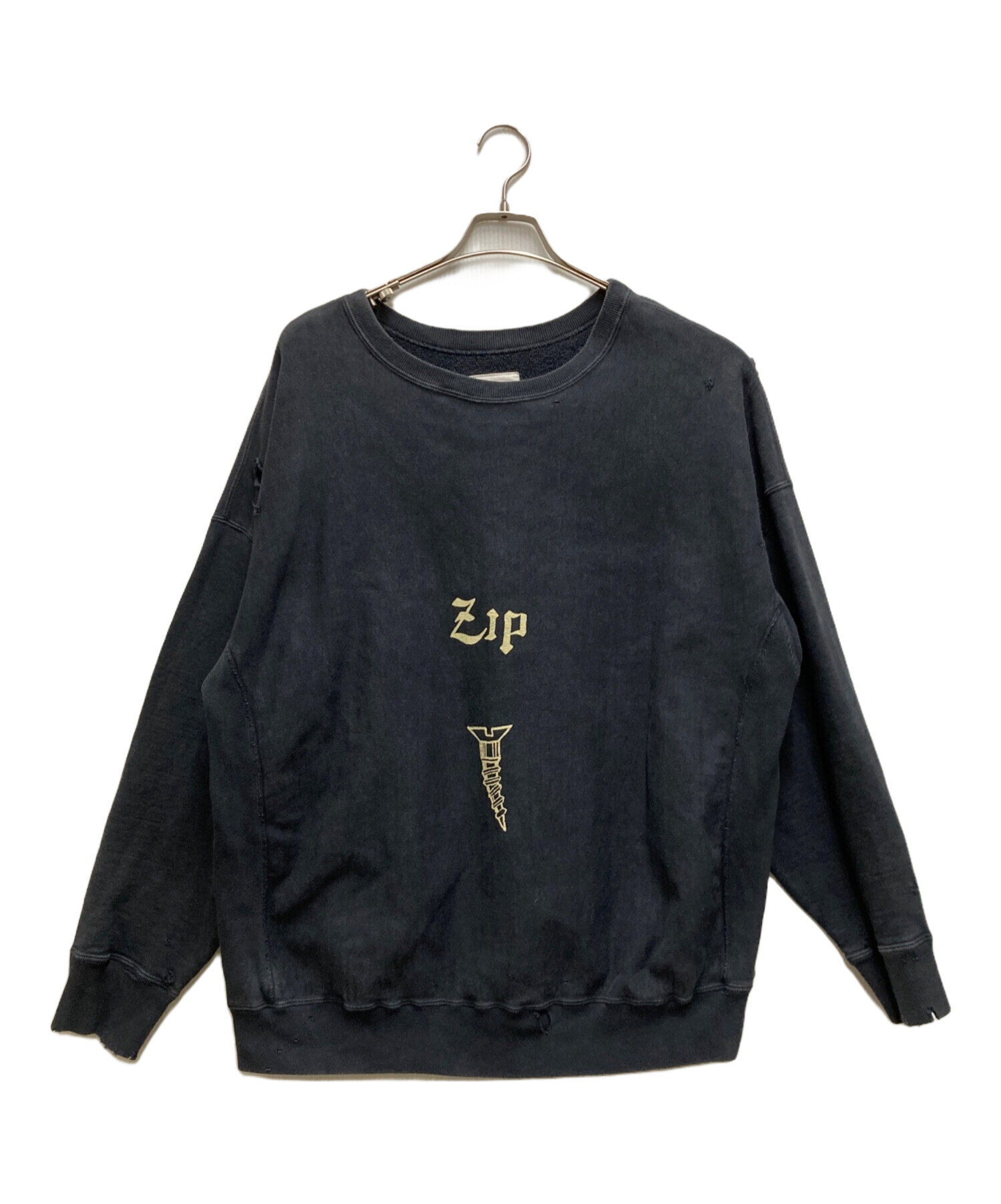 中古・古着通販】BOWWOW (バウワウ) ZIP DAMAGED CREW SWEAT ネイビー 