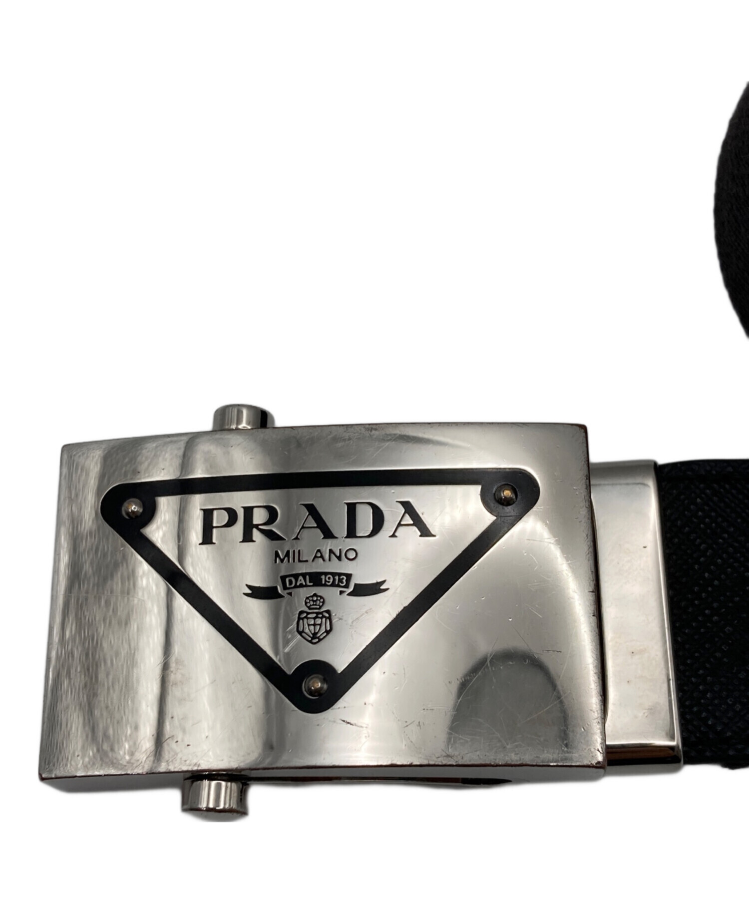 中古・古着通販】PRADA (プラダ) ロゴバックルガチャベルト ブラック