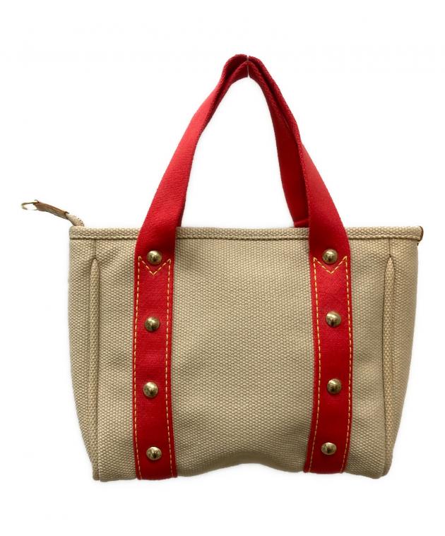 Louis Vuitton トートバッグ ベージュ/レッド 中古・古着通販】LOUIS VUITTON (ルイ ヴィトン) トートバッグ