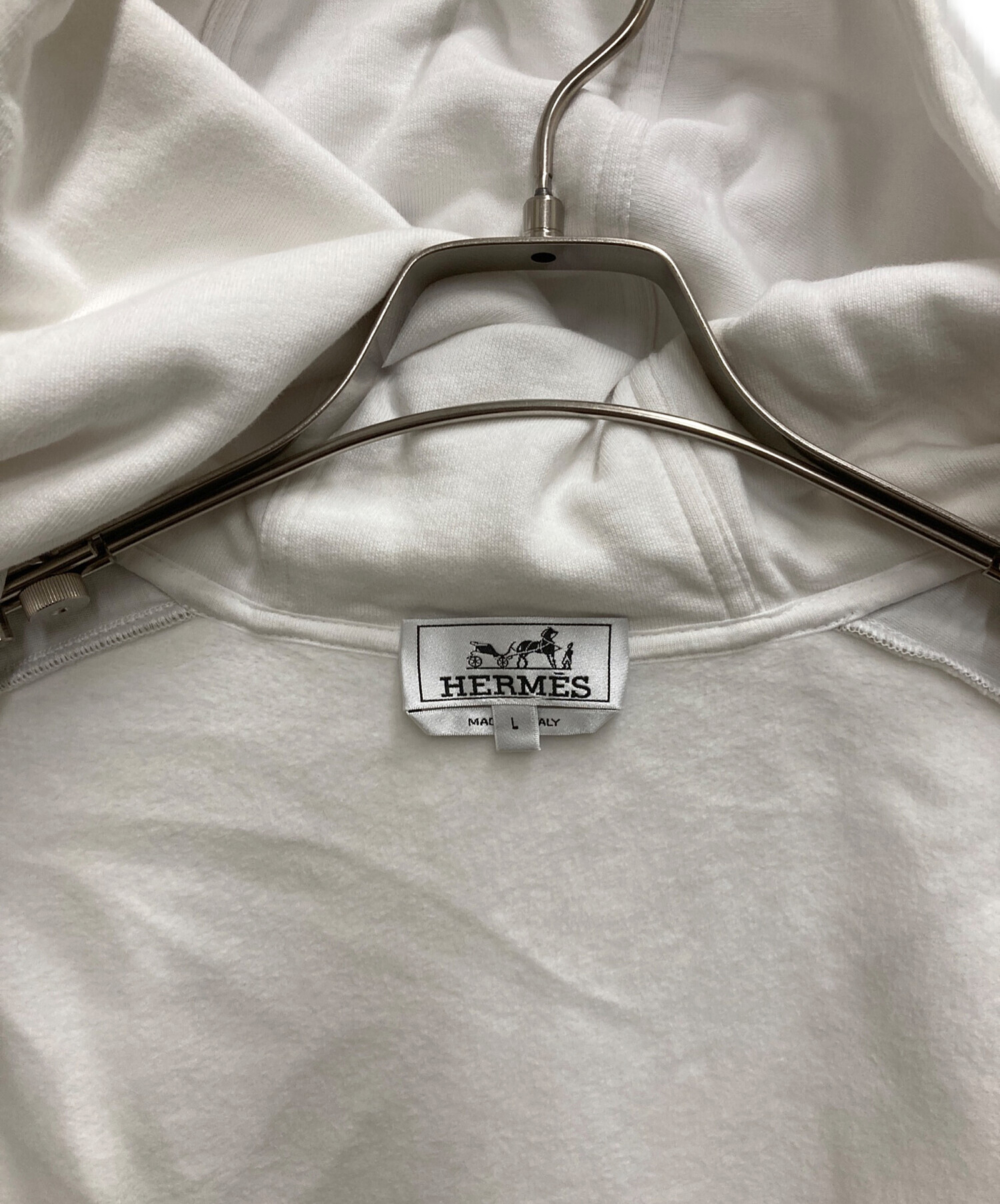 新品未使用　　HERMES ホワイト フード付きパーカー 中古・古着通販】HERMES (エルメス) フーデッドジップアップ・パーカ