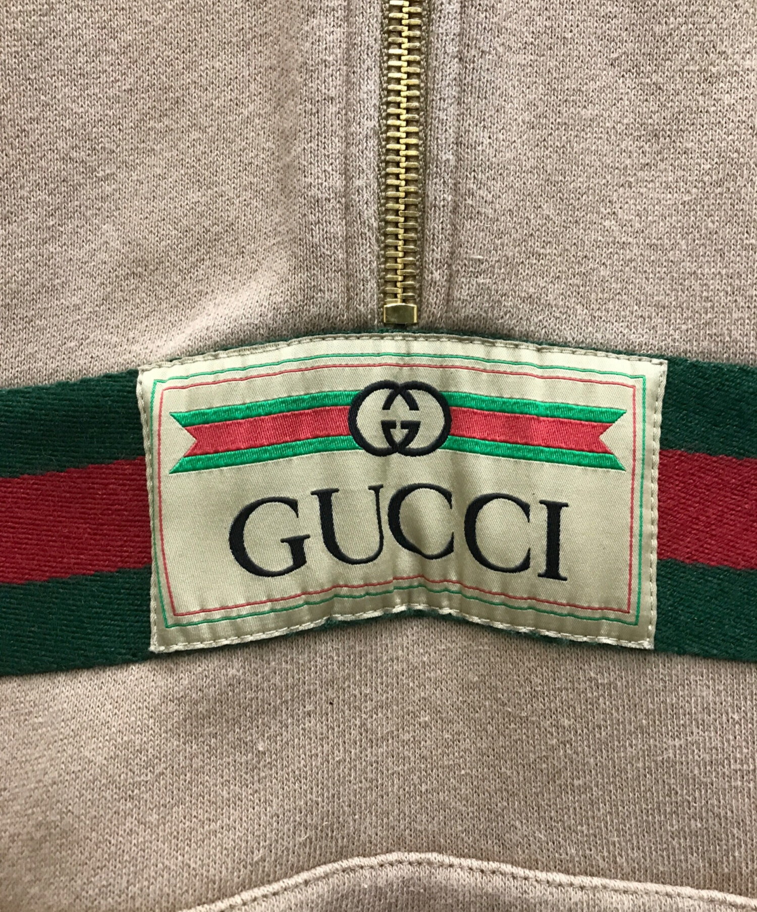 中古・古着通販】GUCCI (グッチ) ロゴハーフジップパーカー ブラウン