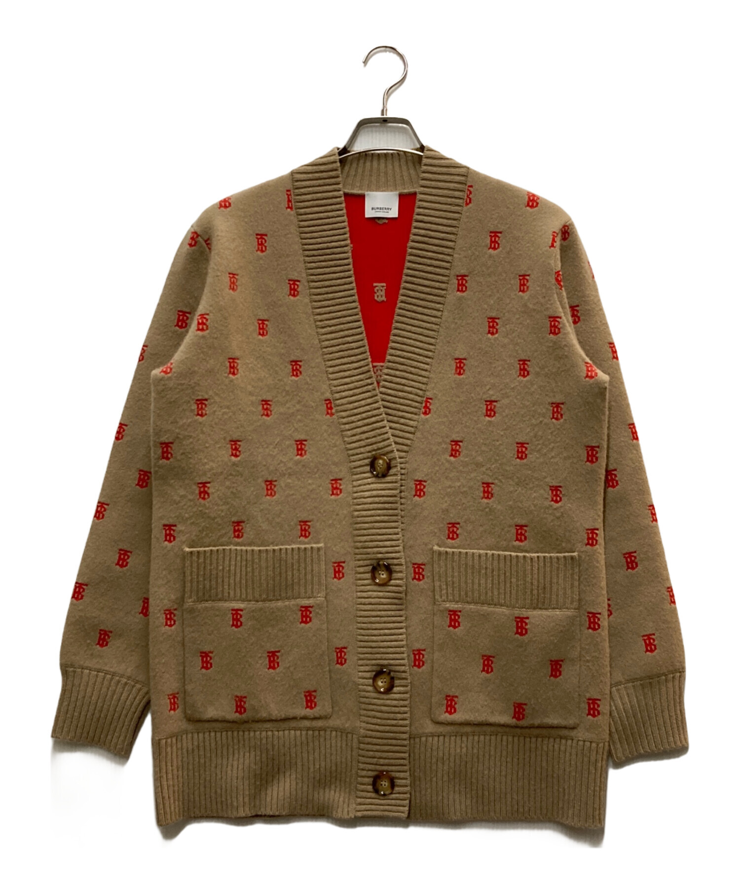 BURBERRY ベージュ レッド カーディガン L 中古・古着通販】BURBERRY (バーバリー) Monogram オーバーサイズ