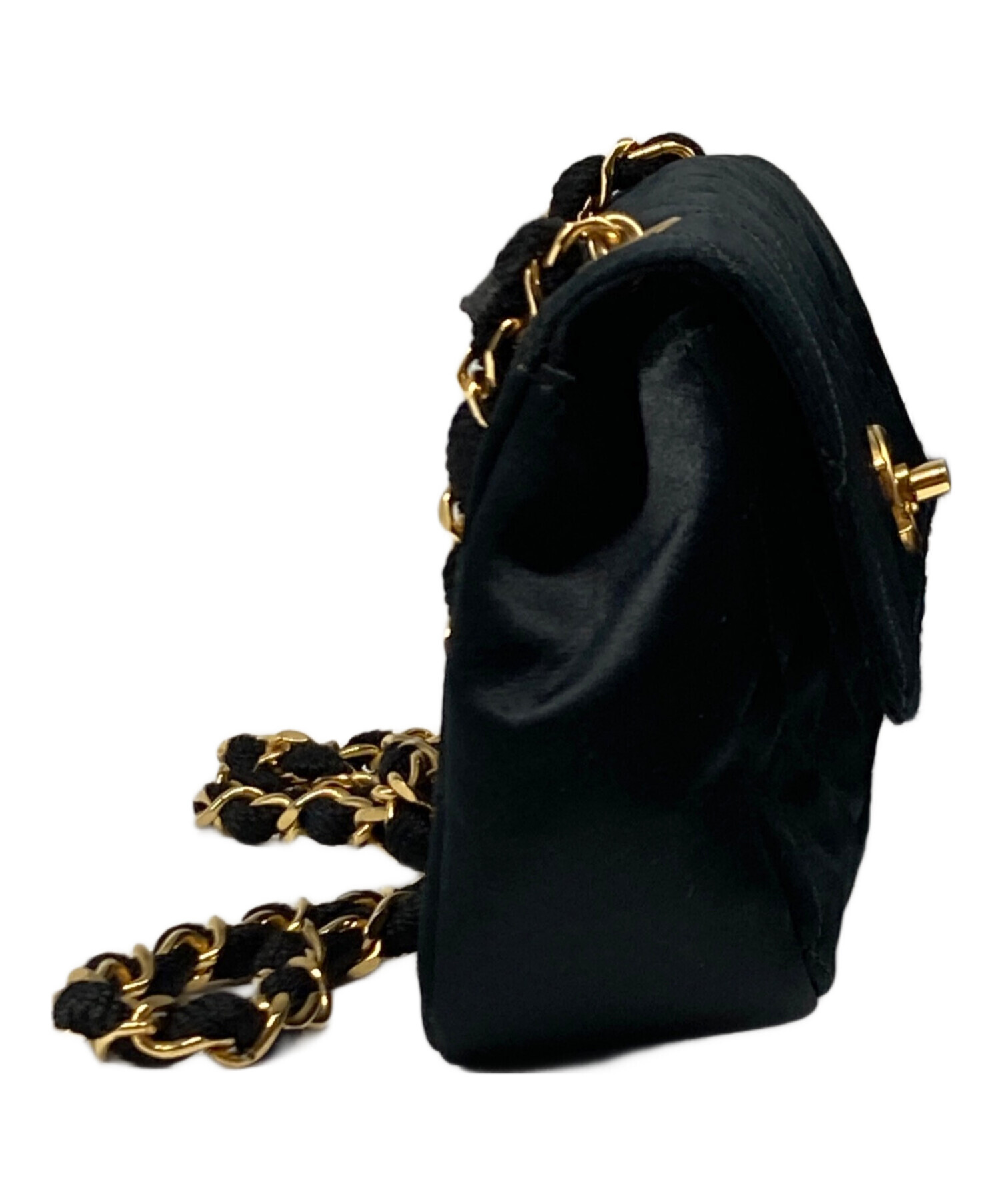 中古・古着通販】CHANEL (シャネル) サテンショルダーバッグ ブラック