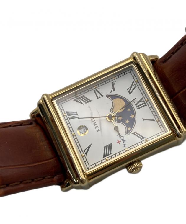NOAH TIMEX 時計　ブラウンレザー ノア×タイメックスのコラボ腕時計、AMは太陽・PMは月の絵柄に変わる