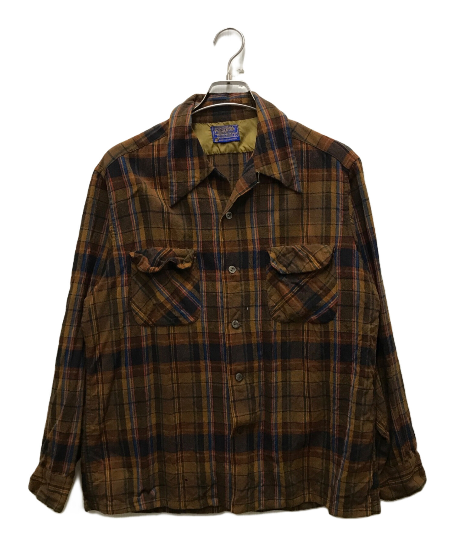 PENDLETON ペンドルトン 60sウールチェックシャツ ブラウン 中古・古着通販】PENDLETON (ペンドルトン) 60s～70s ウールチェック