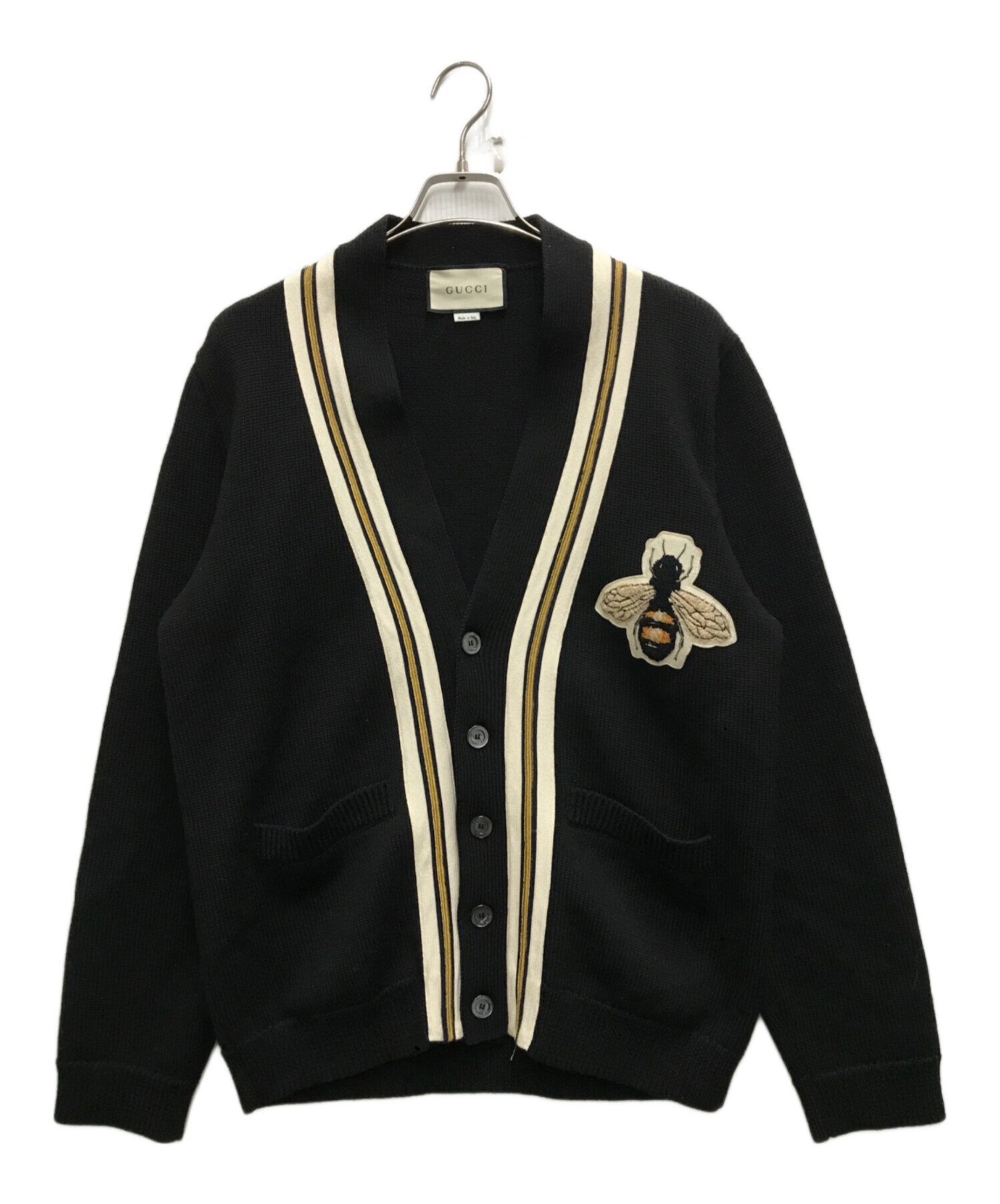 GUCCI ボストンテリア刺繍カーディガン 中古・古着通販】GUCCI (グッチ) beeパッチカーディガン ブラック