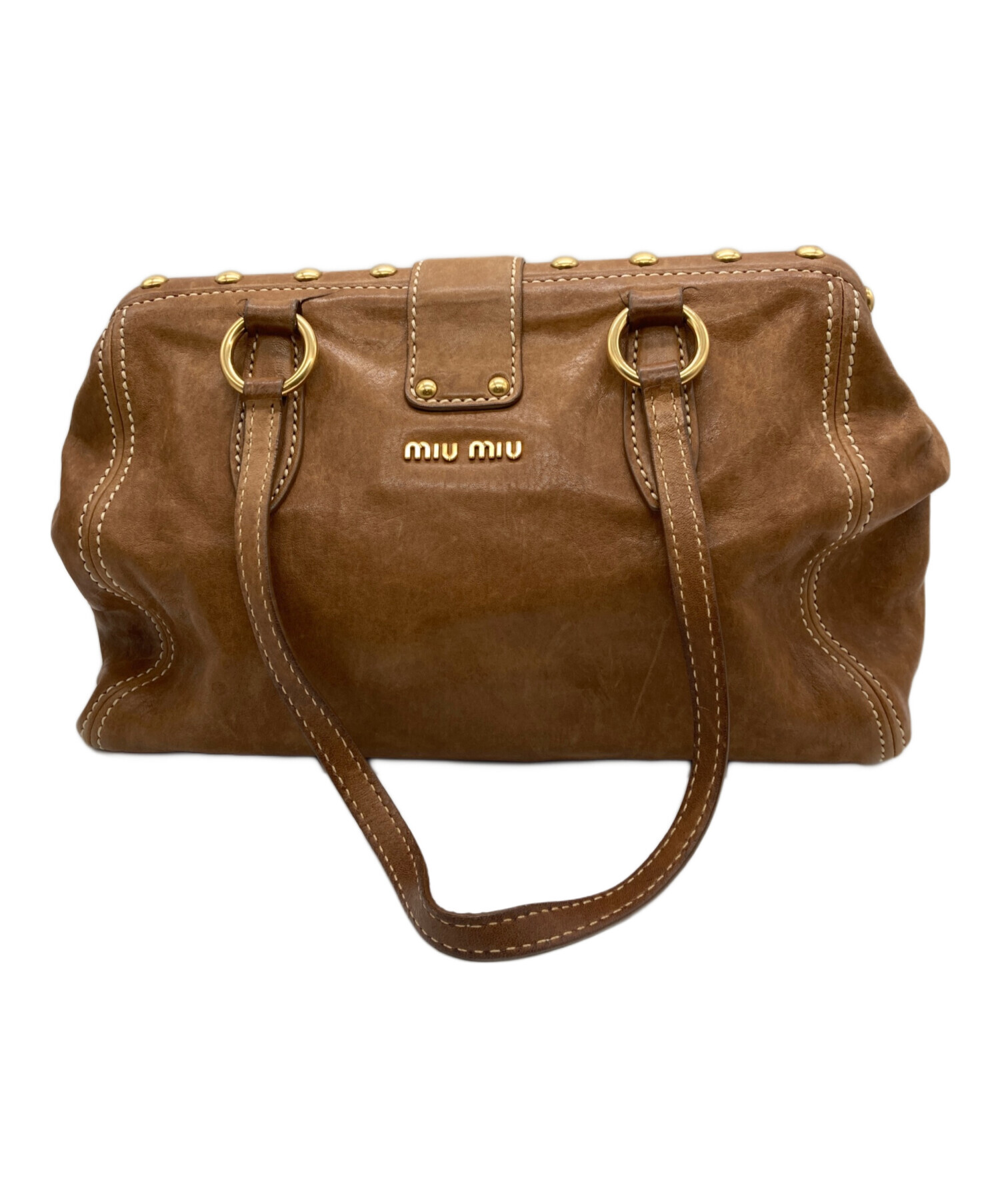 【BIGお買い物ラリー★30%OFFセール中】ミュウミュウ MIUMIU ケース ブラウン レディース 中古 中古・古着通販】MIU MIU (ミュウミュウ) レザートートバッグ ブラウン