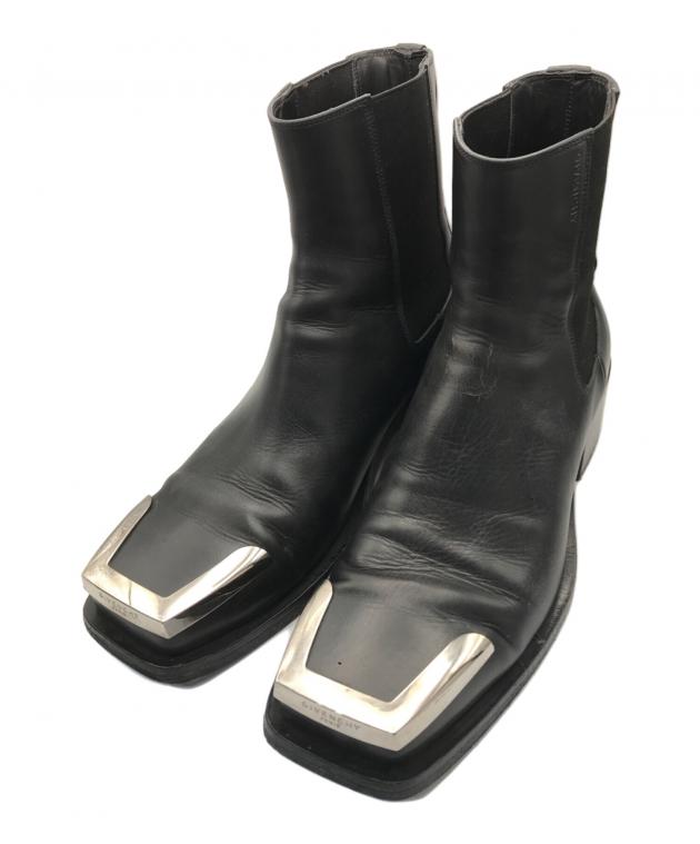 イタリア製GIVENCHYジバンシーWベルトジッパーブーツ35レザー黒 中古・古着通販】GIVENCHY (ジバンシィ) サイドゴア トゥメタルレザー