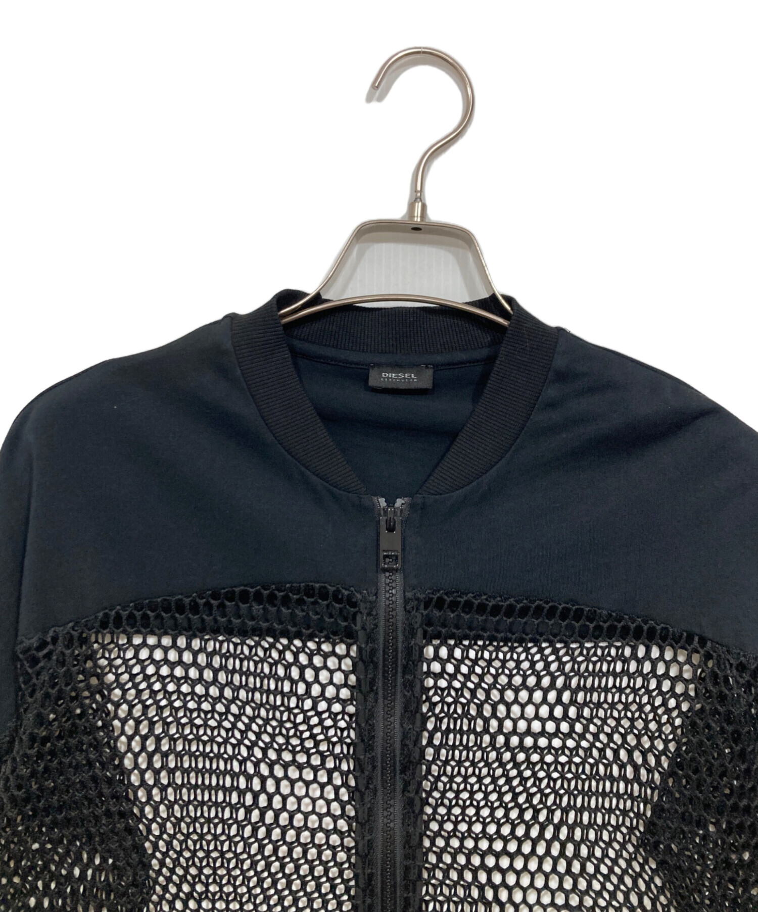 DIESEL メッシュディテール ブラックトップス 中古・古着通販】DIESEL (ディーゼル) メッシュジップアップカットソー