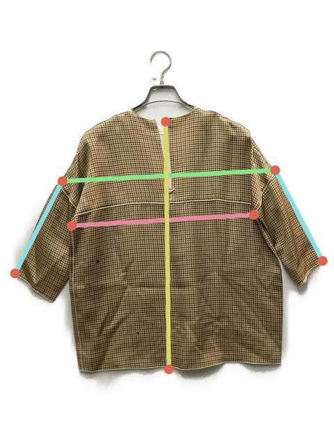 【美品】  CELINE / セリーヌ | 夏 | フィービー期 シルク 千鳥格子 オーバーブラウス トップス | 36 | ベージュ系 | レディース 中古・古着通販】CELINE (セリーヌ) 千鳥格子 オーバーブラウス